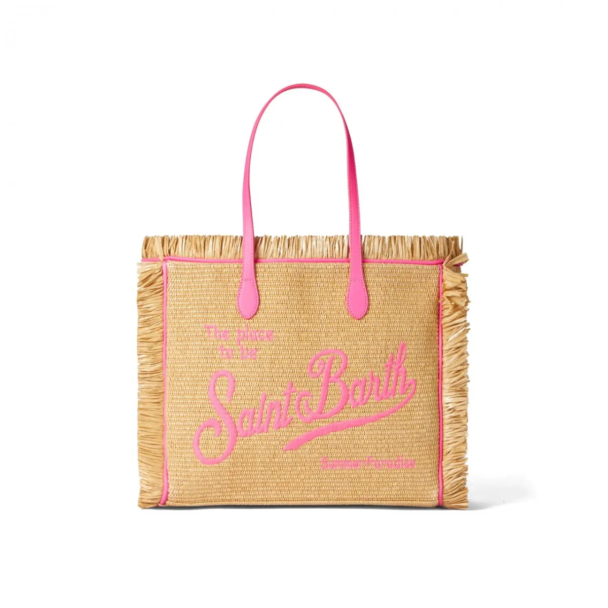 Borsa Vanity Straw Con Ricamo Rosa