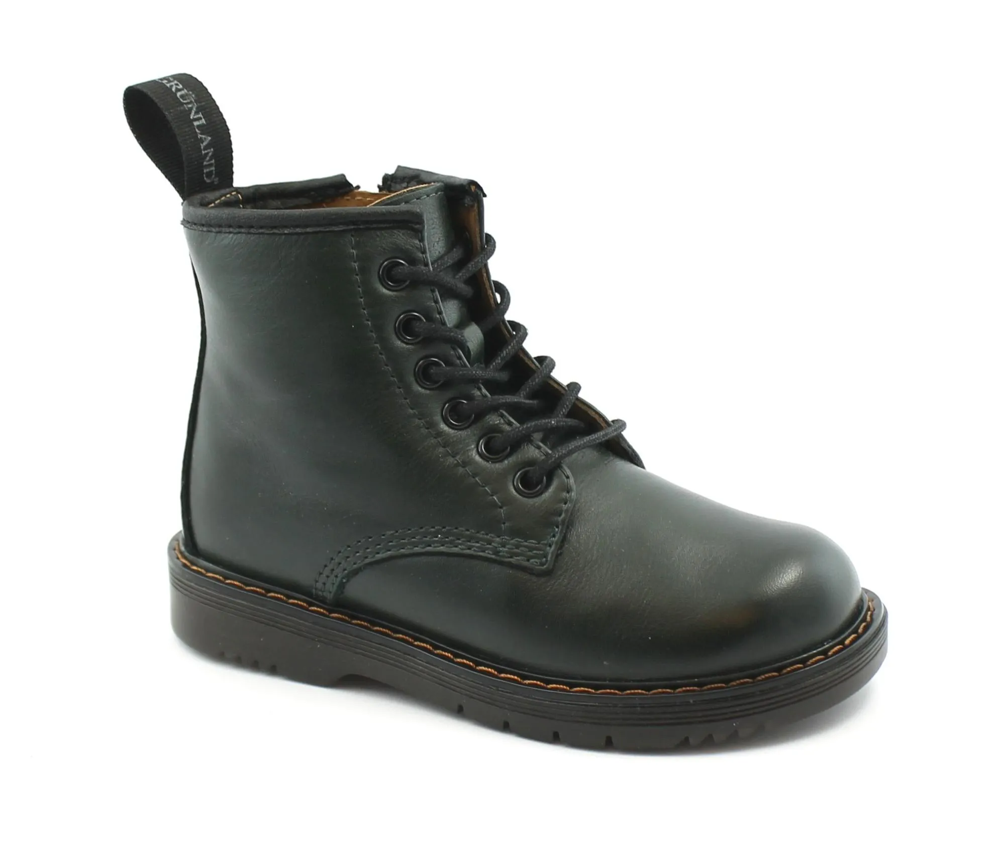 GRUNLAND TABA PO1177 bosco 28/34 bambino stivaletti zip lacci pelle