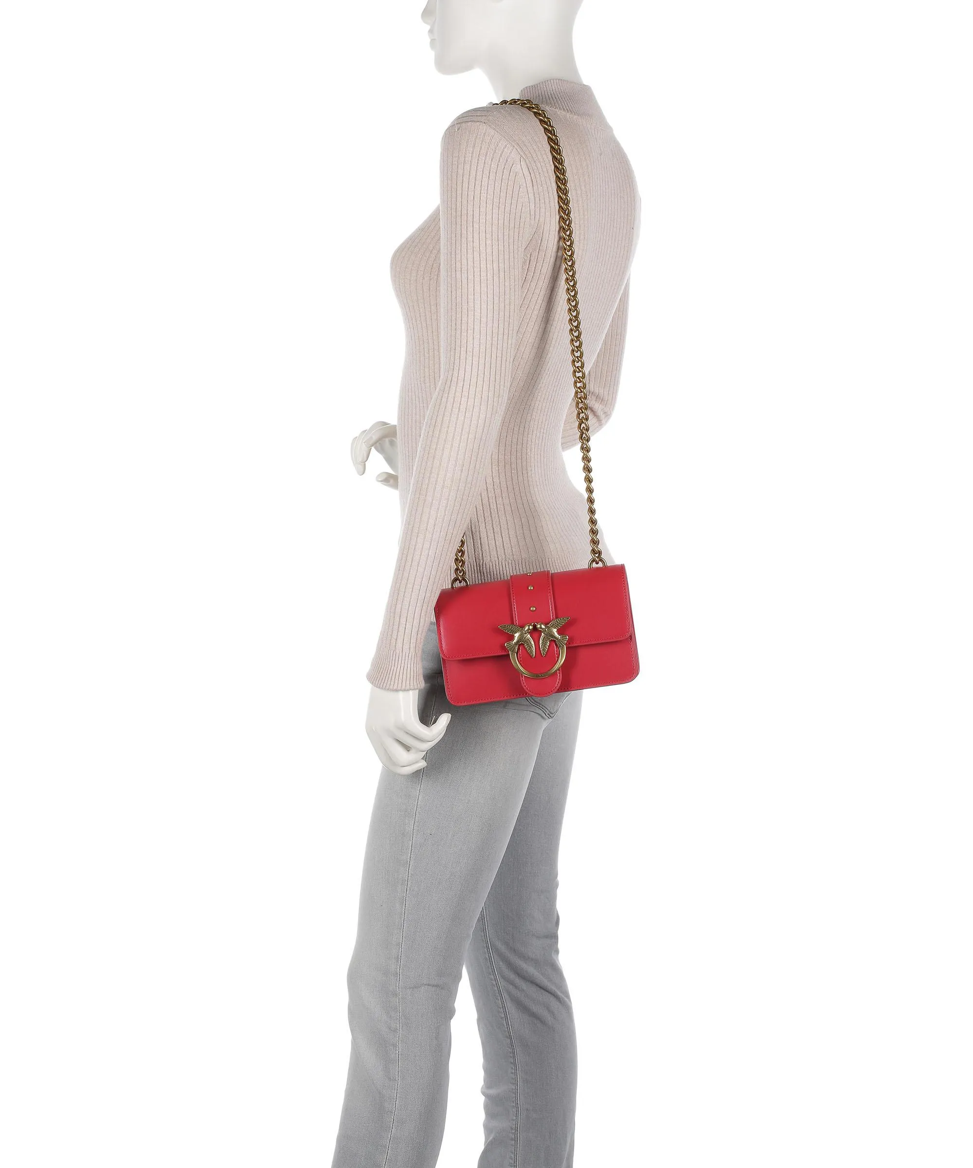  Pinko Love One Mini Borsa a tracolla pelle di vacchetta finemente grana rosso  