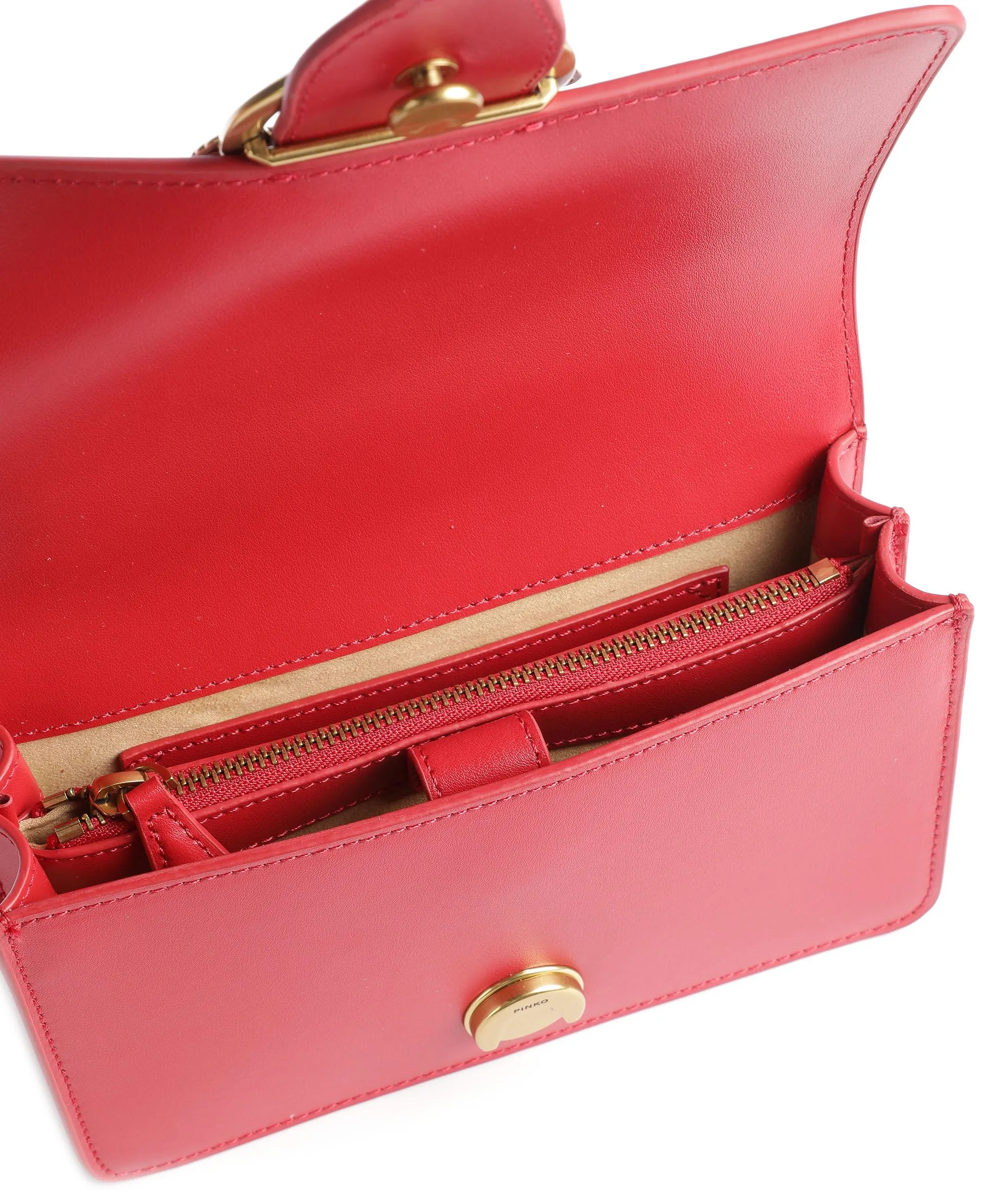  Pinko Love One Mini Borsa a tracolla pelle di vacchetta finemente grana rosso  