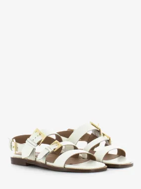 Sandalo con fibbie in pelle talco