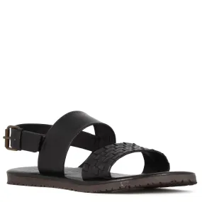 Sandalo da uomo con fibbia in pelle semi intrecciata colore nero
