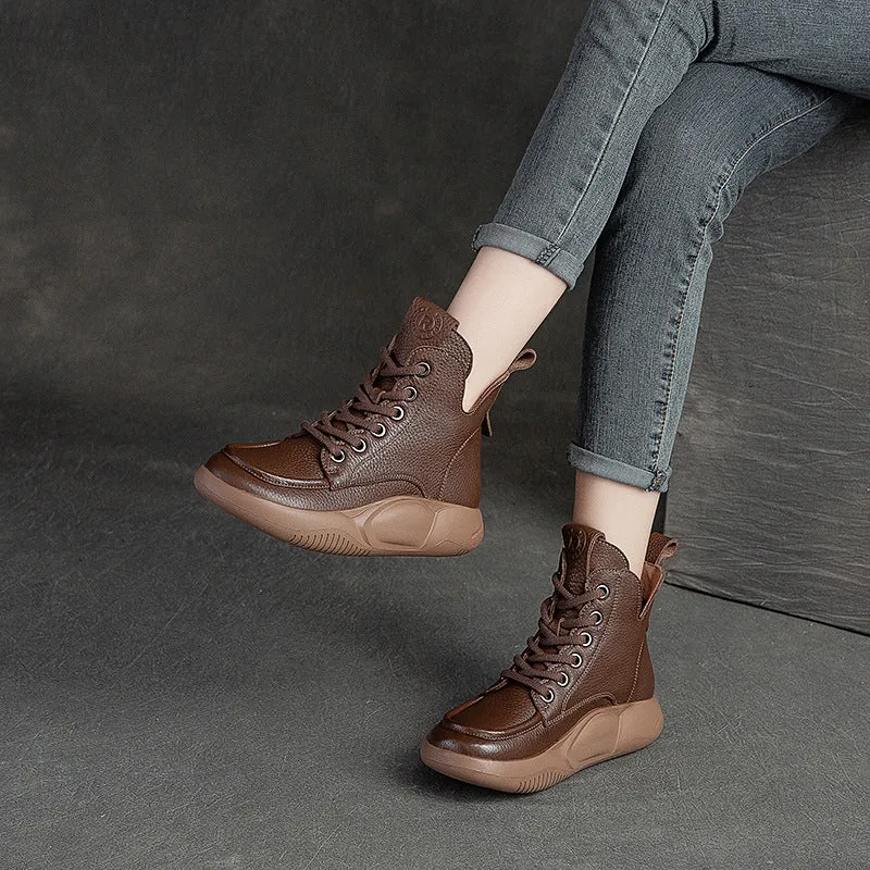 Stivali da donna retrò casual in pelle bovina solida
