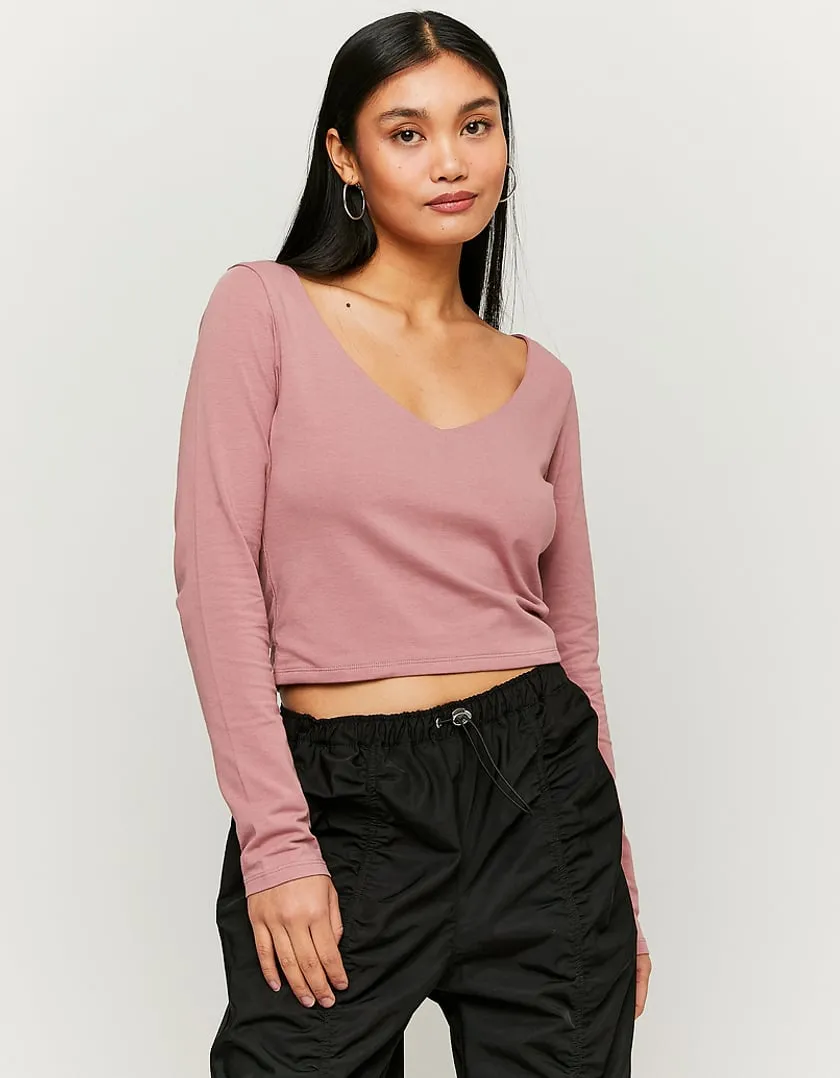 Top Corto a Maniche Lunghe Rosa  