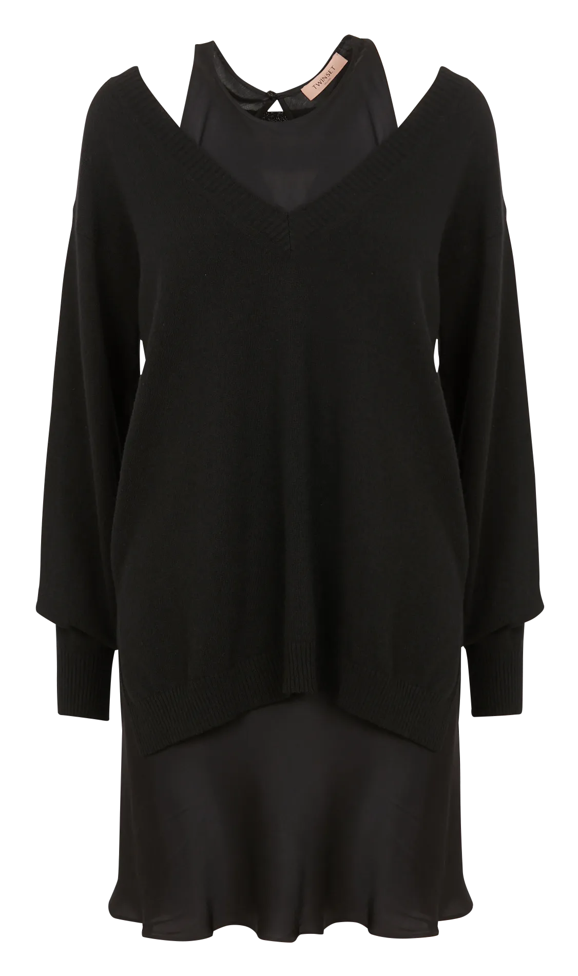  TWINSET   Vestito scollo a V pullover combinato con sottoveste | Nero