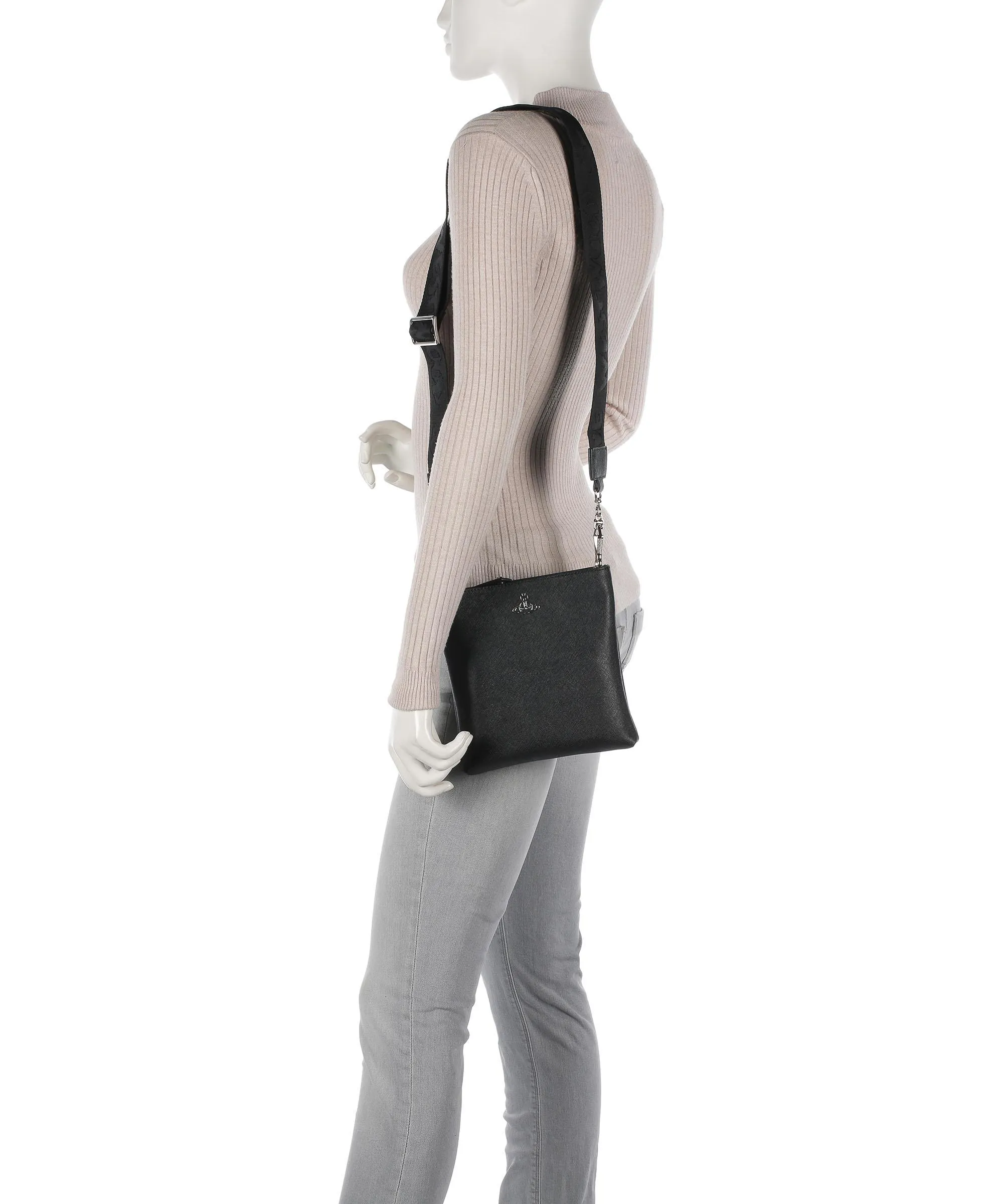  Vivienne Westwood Squire Saffiano Square Borsa a tracolla pelle di vacchetta saffiano nero  